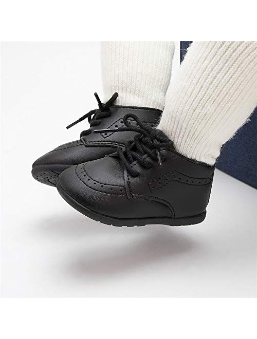 Meckior Baby Boys Girls Lace Up Leather Sneakers Toddler Wedding Uniform Dress Shoes Soft Rubber Sole Infant Moccasins Newborn Anti-Slip Oxford Loafers First Walker Crib Shoes 