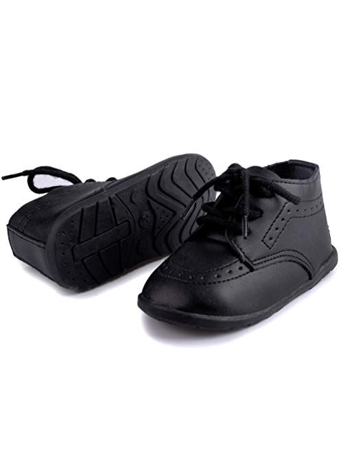 Meckior Infant Baby Boys Girls Classic PU Leather Wedding Loafers Brogue Toddler Oxford Dress Shoes First Steps Walking Flat Lazy Crib Shoe