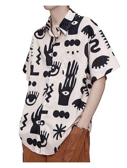 Oversized Graphic Printed Shirts Casual Button Down Short Sleeve Tees Summer Streetwear Tops