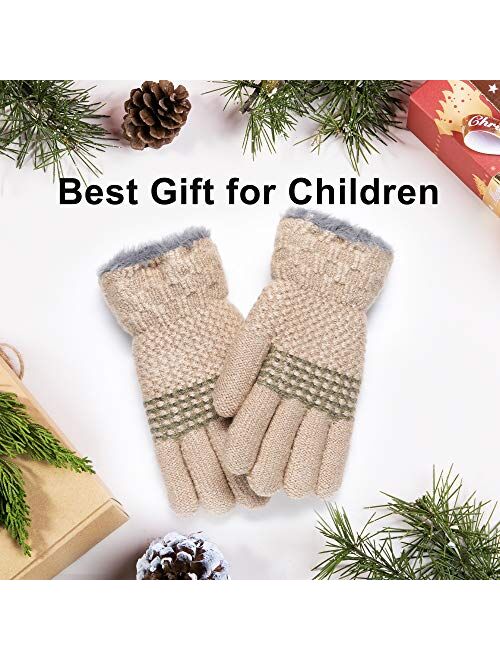 STARHOO Kids Winter Gloves for Girls Boys Fleece Lined Thermal Knitted Child Gloves for Cold Weather