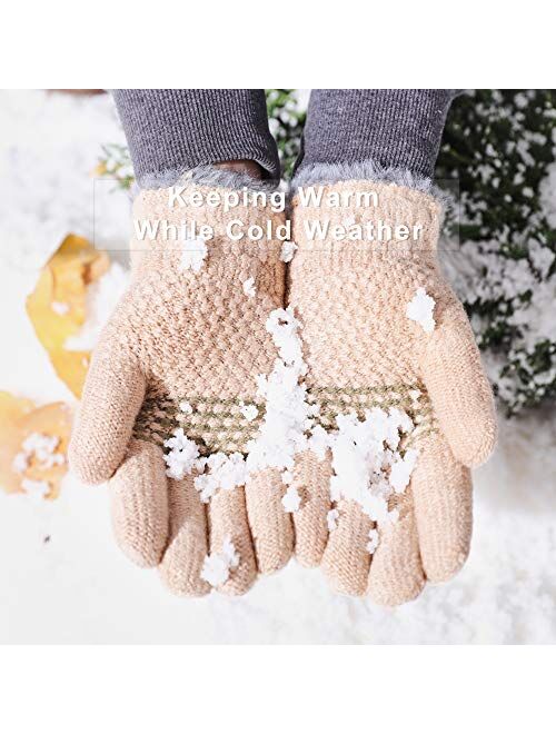 STARHOO Kids Winter Gloves for Girls Boys Fleece Lined Thermal Knitted Child Gloves for Cold Weather