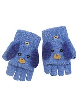 RARITY-US Unisex Warm Soft Winter Knit Gloves for Kids Boys Girls Glove with Dog Mittens (2 to 9Y)
