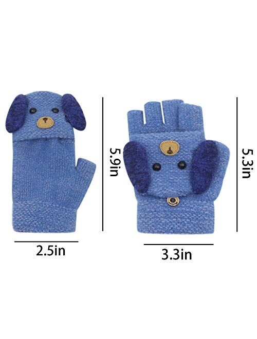 RARITY-US Unisex Warm Soft Winter Knit Gloves for Kids Boys Girls Glove with Dog Mittens (2 to 9Y)