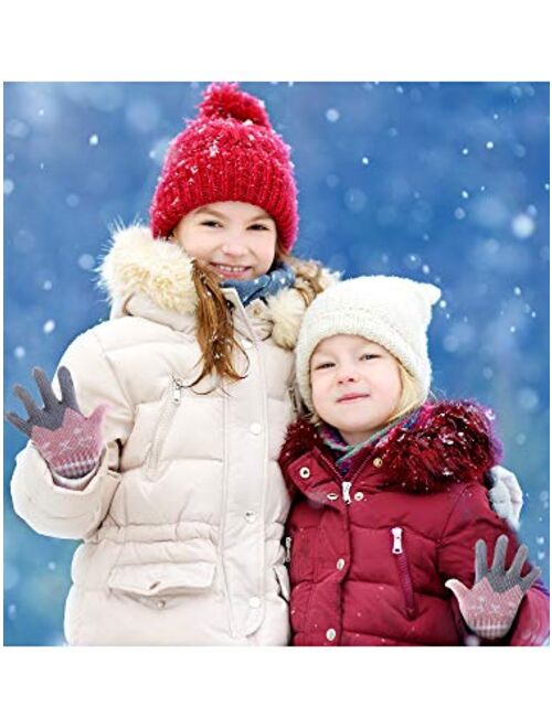 Boao 2 Pairs Kids Winter Gloves Full Finger Knitted Gloves Warm Stretchy Mittens for Boys Girls Supplies (Color Set 1)