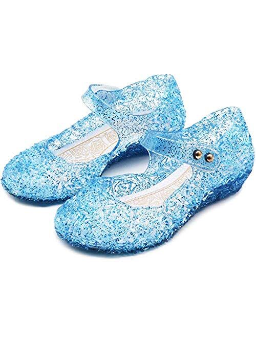 TANDEFLY Frozen Inspired Elsa Flats Mary Jane Dance Party Cosplay Shoes, Snow Queen Princess Sandals for Little GirlsToddler, Birthday, Christmas