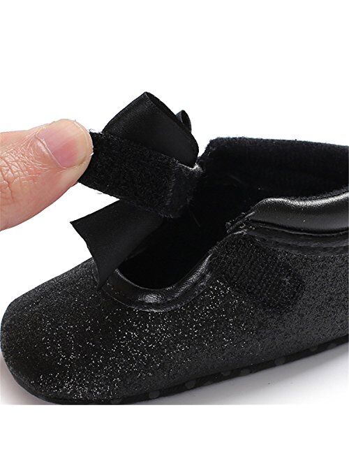 Baby Girls Mary Jane Flats with Bowknot Soft Sole Non-Slip Toddler Infant First Walker Princess Dress Shoes
