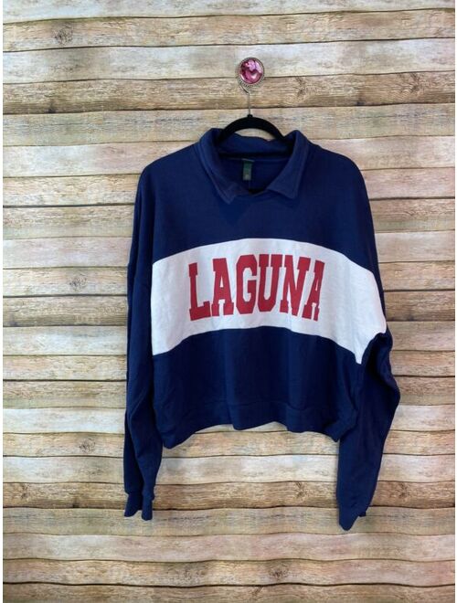 NWT Wild Fable Cropped Sweatshirt Varsity Laguna Navy Blue Womens Size XXL