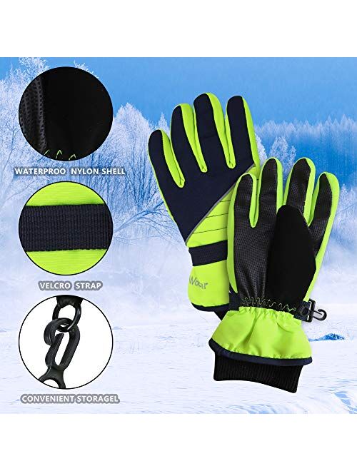 Kids Winter Gloves - Snow & Ski Waterproof Youth Gloves for Boys & Girls - for Cold Weather Outdoor Play of Skiing & Snowboarding - Windproof Thermal Shell & Synthetic Le