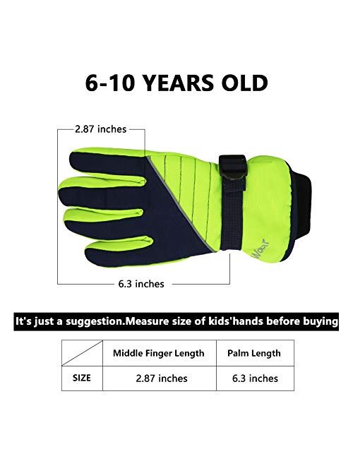 Kids Winter Gloves - Snow & Ski Waterproof Youth Gloves for Boys & Girls - for Cold Weather Outdoor Play of Skiing & Snowboarding - Windproof Thermal Shell & Synthetic Le