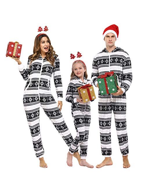 iClosam Christmas Family Pajamas Matching Sets Onesie Fleece Hooded Pajamas Pjs Sleepwaer Loungewear