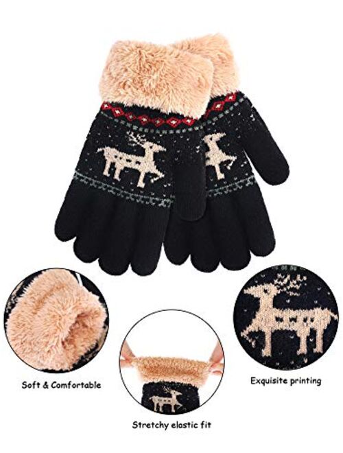 Boao Kids Winter Knit Gloves Warm Plush Lined Knitting Gloves Thickened Full Finger Mittens for Kids Boys Girls