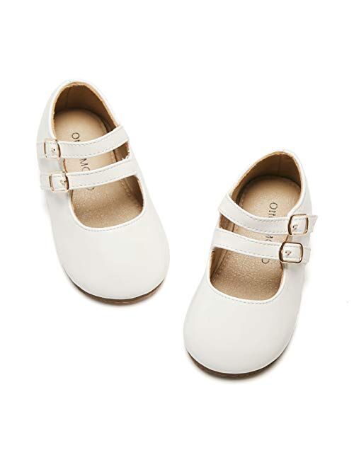 Otter MOMO Toddler Girls Ballet Flats Mary Jane Dress Shoes with Bow Knot White