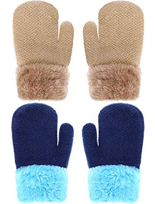 Boao 2 Pairs Winter Toddler Gloves Warm Plush Lined Knit Gloves Full Fingers Chunky Mittens for Boys and Girls