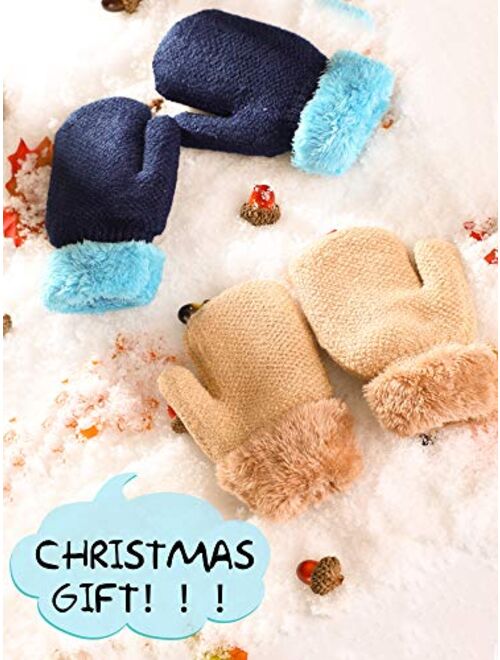 Boao 2 Pairs Winter Toddler Gloves Warm Plush Lined Knit Gloves Full Fingers Chunky Mittens for Boys and Girls