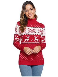 Women's Christmas Sweater Reindeer Patterns Ugly Turtleneck Pullover Jumper Fall and Winter S-XXL