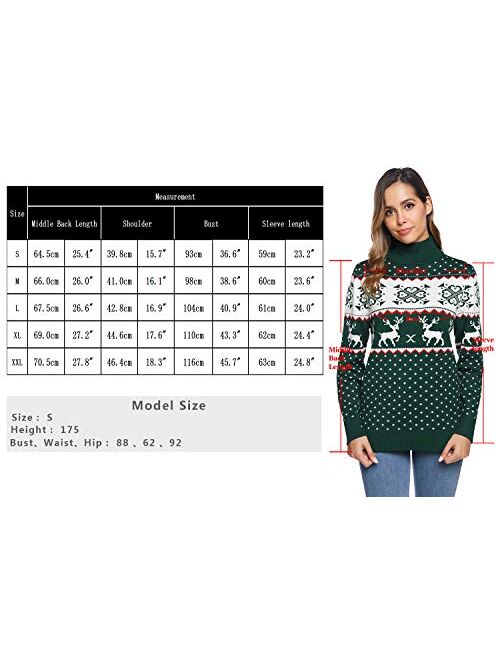 iClosam Women's Christmas Sweater Reindeer Patterns Ugly Turtleneck Pullover Jumper Fall and Winter S-XXL