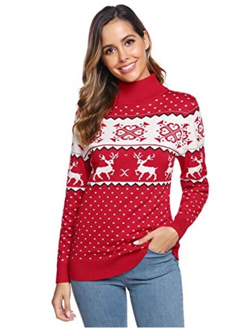 iClosam Women's Christmas Sweater Reindeer Patterns Ugly Turtleneck Pullover Jumper Fall and Winter S-XXL