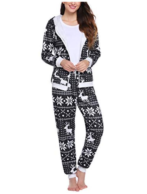 iClosam Women's Floral Print Pajama Set Onsies Pajamas Christmas Sweatsuit Outdoor Outfit
