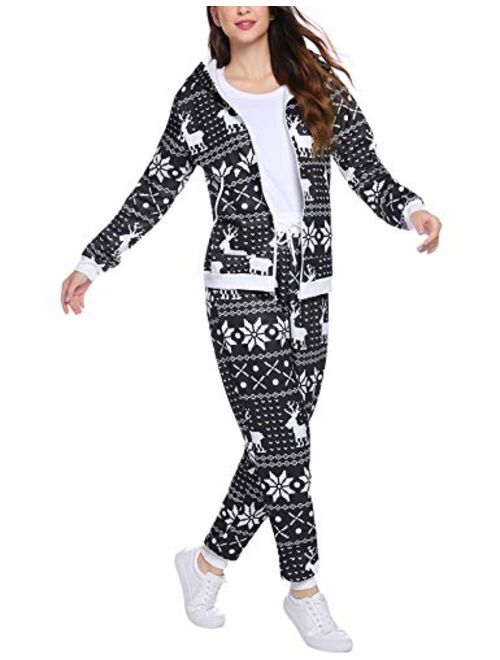 iClosam Women's Floral Print Pajama Set Onsies Pajamas Christmas Sweatsuit Outdoor Outfit