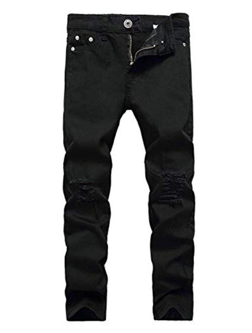 Boy's Skinny Ripped Jeans Distressed Destroyed Slim Fit Jeans Denim Pants