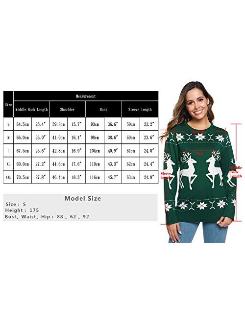iClosam Women's Ugly Christmas Sweater Reindeer Snowflakes Sweaters Pullover Jumper