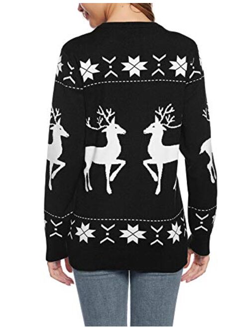 iClosam Women's Ugly Christmas Sweater Reindeer Snowflakes Sweaters Pullover Jumper
