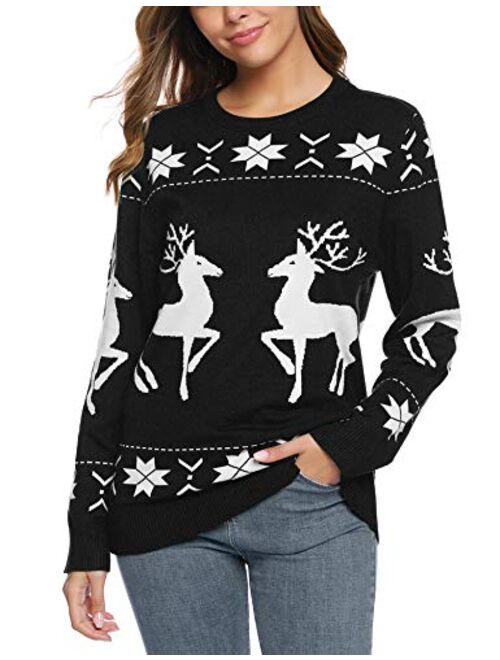 iClosam Women's Ugly Christmas Sweater Reindeer Snowflakes Sweaters Pullover Jumper