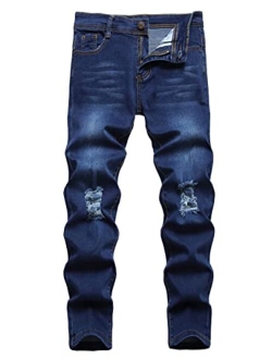 Boy's Slim Skinny Ripped Jeans Distressed Stretch Moto Biker Fashion Fit Denim Jeans