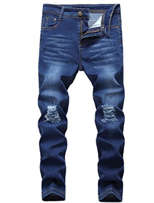 AACFCHAIN Boy's Ripped Skinny Jeans Distressed Elastic Straight Fit Fashion Denim Pants