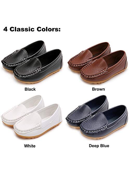 Moceen Toddler Boys Girls Loafer Shoes Soft Synthetic Leather Slip On Moccasin Flat Boat Dress Shoes