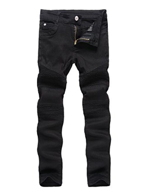 IA ROD CA Boy's Khaki Biker Moto Ripped Jeans Distressed Fashion Skinny Slim Fit Jeans