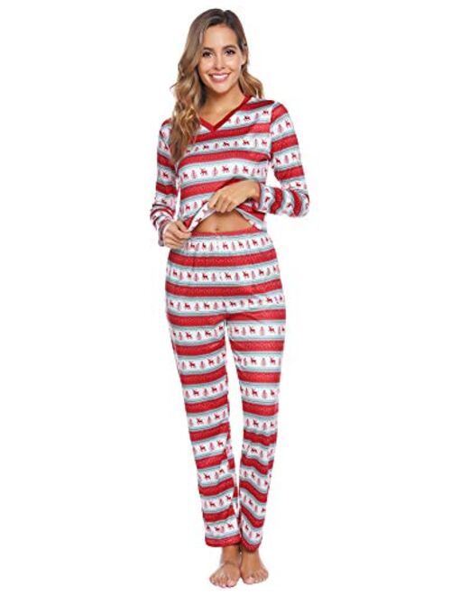 iClosam Christmas Family Matching Pajamas Set Santa's Deer Holiday Sleepwear for Dad Mom PJs S-XXL (Christmas - Deer - red, Mum-XL)