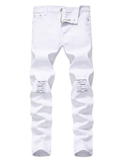 Rosiika Boy's Skinny Ripped Jeans Distressed Zipper Jeans Denim Pants with Holes