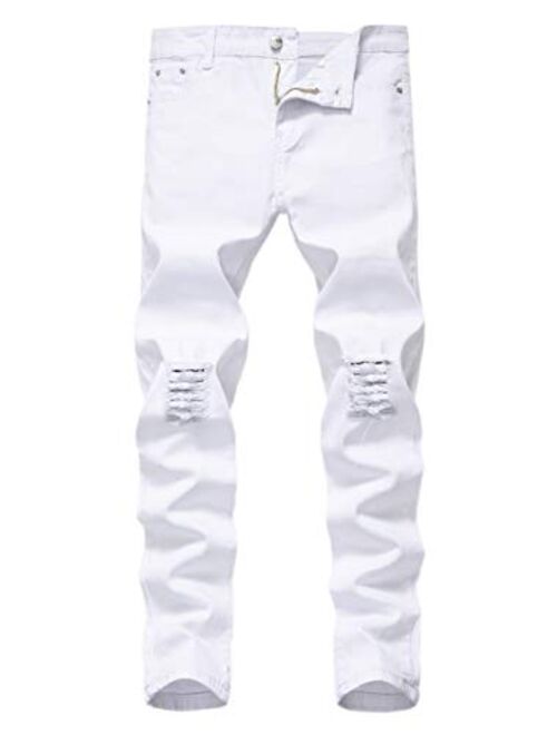 Rosiika Boy's Skinny Ripped Jeans Distressed Zipper Jeans Denim Pants with Holes