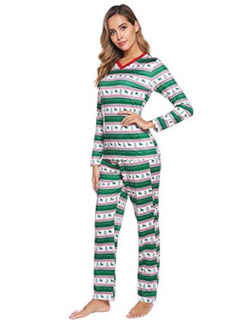 iClosam Christmas Family Matching Pajamas Set Santa's Deer Holiday Sleepwear for Dad Mom PJs S-XXL (Christmas - Deer - Green, Mum-XL)