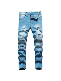NEWSEE Boy's Moto Skinny Fit Ripped Jeans Distressed Stretch Fashion Denim Jeans Pants