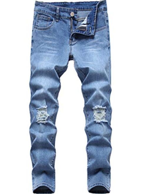 Boy's Skinny Fit Ripped Jeans Distressed Stretch Washed Fashion Kids Denim Jeans Pants