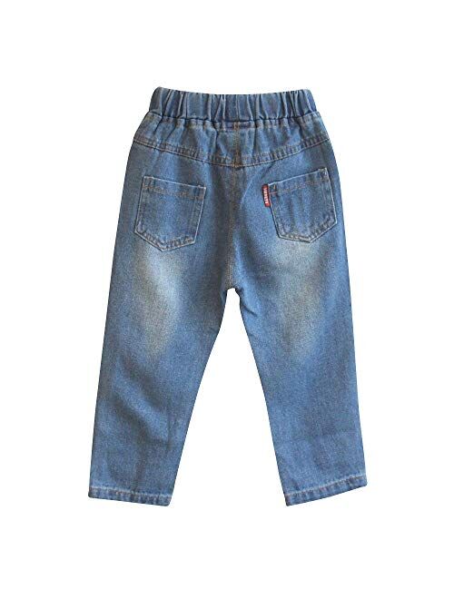 MANGCHI-Kids Little Boys' Broken Holes Elastic Waist Ripped Jeans Denim Jeans Destroyed Kids Basic Pants
