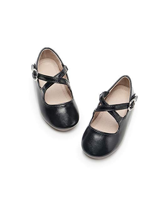 Flaryzone Toddler/Little Girls' Wedding Party Princess Ballet Mary Jane Flat Flower Dress Shoes
