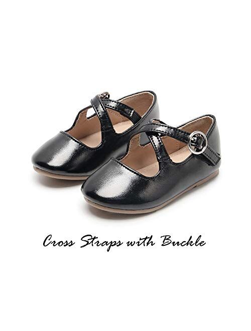 Flaryzone Toddler/Little Girls' Wedding Party Princess Ballet Mary Jane Flat Flower Dress Shoes