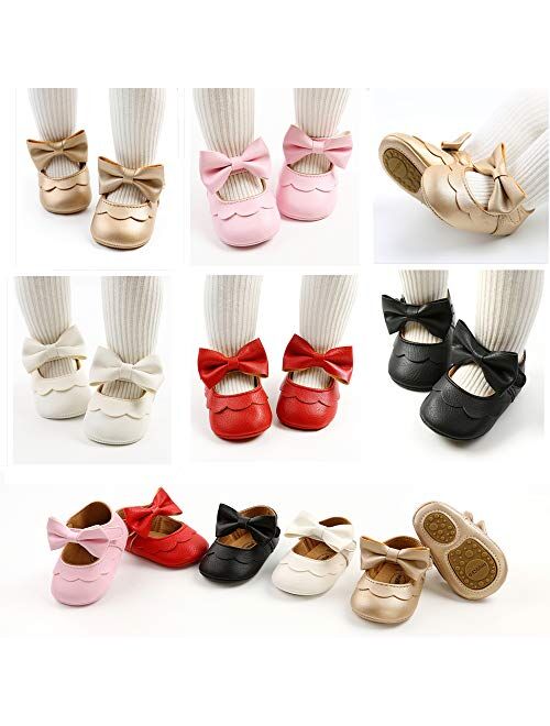 RVROVIC Baby Girls Shoes Soft Sole Mary Jane Flats Princess Dresses Shoes PU Cute Bow Prewalker