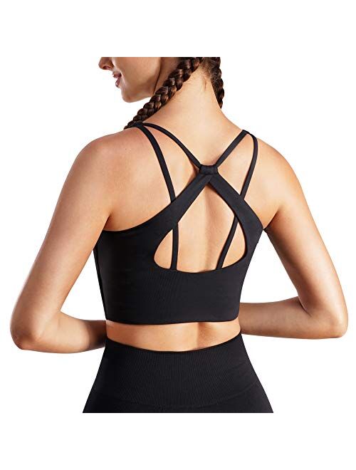 REDPAI Sports Bra Tank Tops for Women Strappy Racerback Longline Removable Padded Activewear Yoga Workout Bra Tops