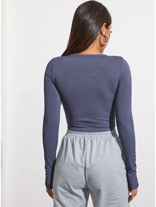 Shein Button Half Placket Crop Tee