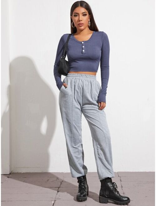 Shein Button Half Placket Crop Tee