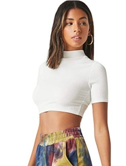 Mock-neck Crop Solid Tee