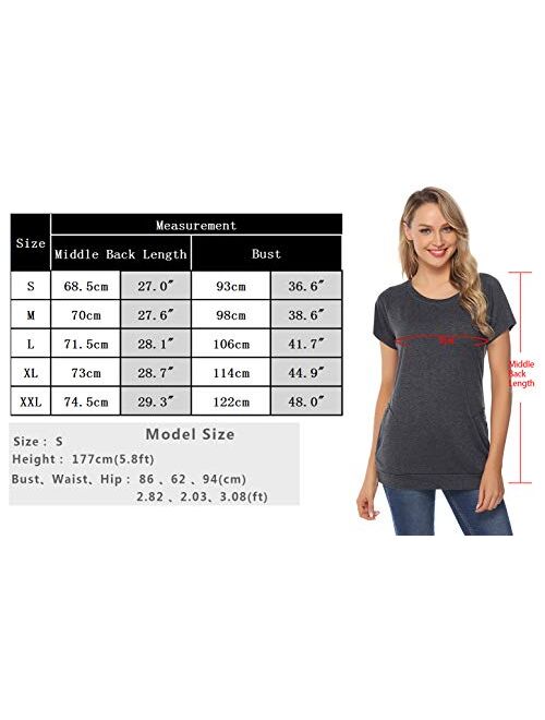 iClosam Women Casual O-Neck Short Sleeve Tunic Tops Loose Fit T-Shirt with Side Pockets S-XXL