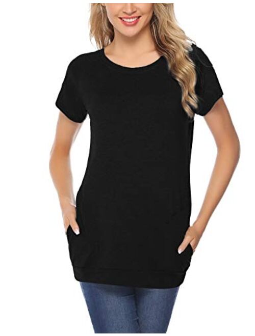 iClosam Women Casual O-Neck Short Sleeve Tunic Tops Loose Fit T-Shirt with Side Pockets S-XXL