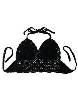 Meelino Women Summer Beach Crochet Crop Halter Tank Top Bralette Knit Bra Boho Cami Bikini