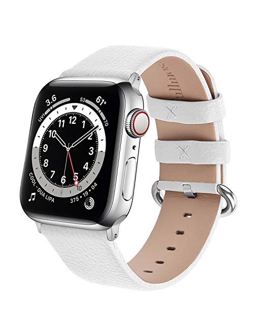 Fullmosa Leather Watch band Compatible for Apple Watch Band 38mm 40mm 42mm 44mm Stainless Steel Silver Buckle Women Men, Replacement Wristbands Strap for iWatch Series 6/
