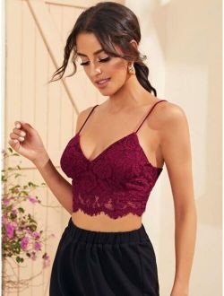 Exposed Zipper Back Lace Overlay Bralette Top